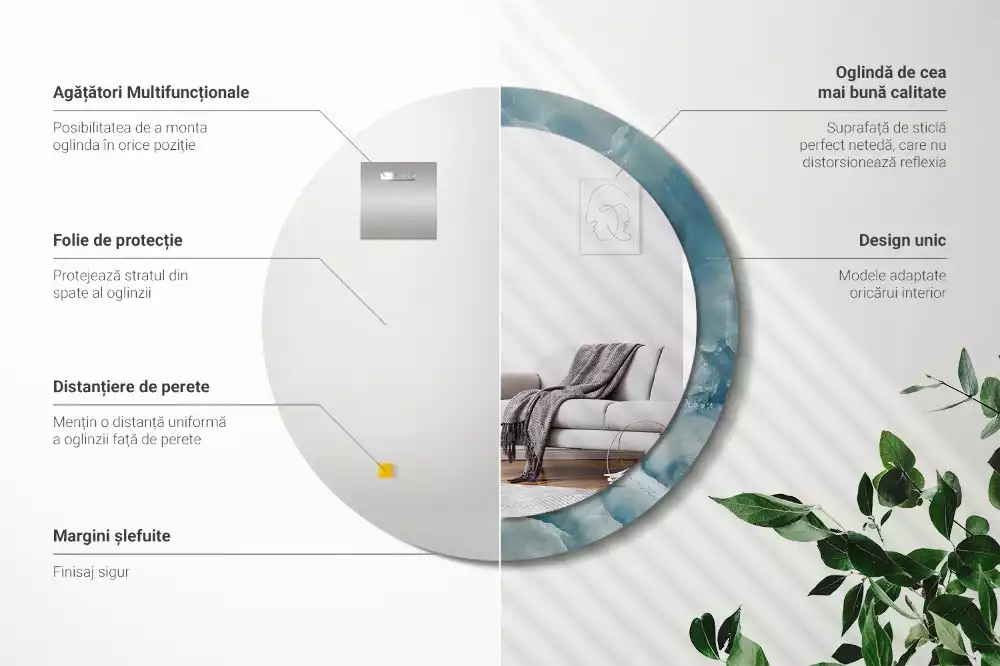 Espejo redondo estampado Mármol ónix azul