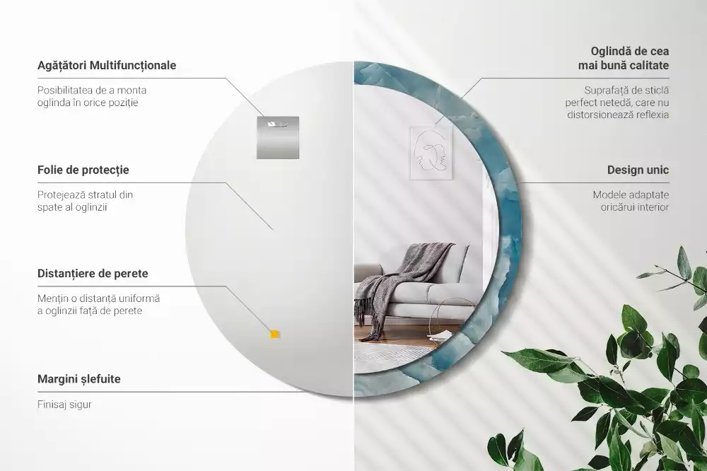 Espejo redondo estampado Mármol ónix azul