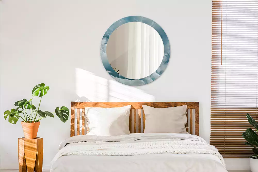 Espejo redondo estampado Mármol ónix azul