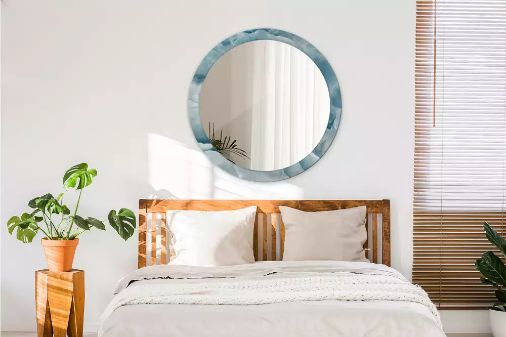 Espejo redondo estampado Mármol ónix azul