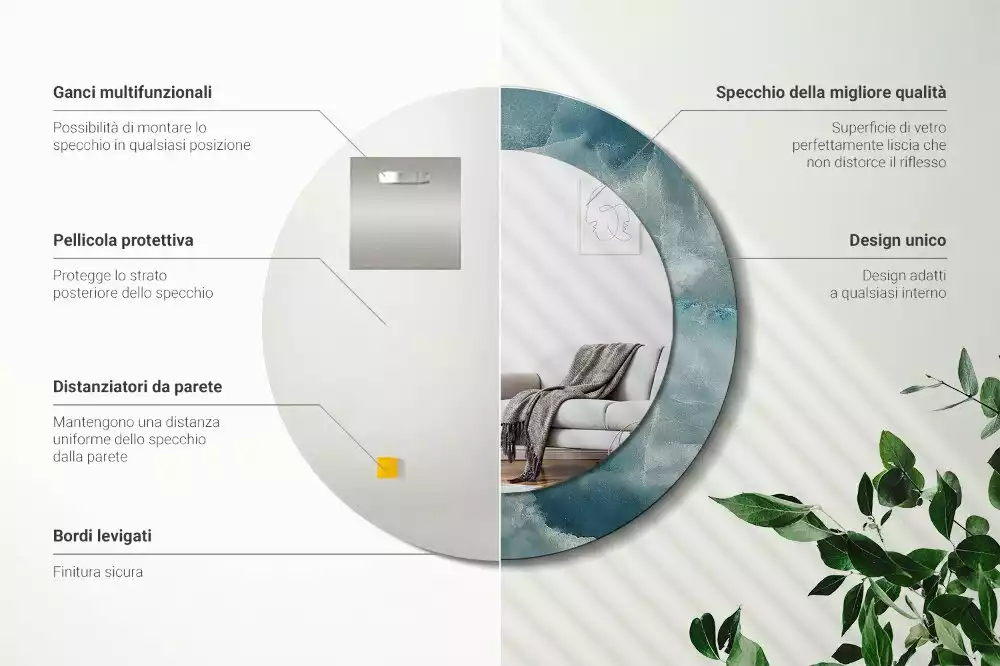 Espejo redondo estampado Mármol ónix azul