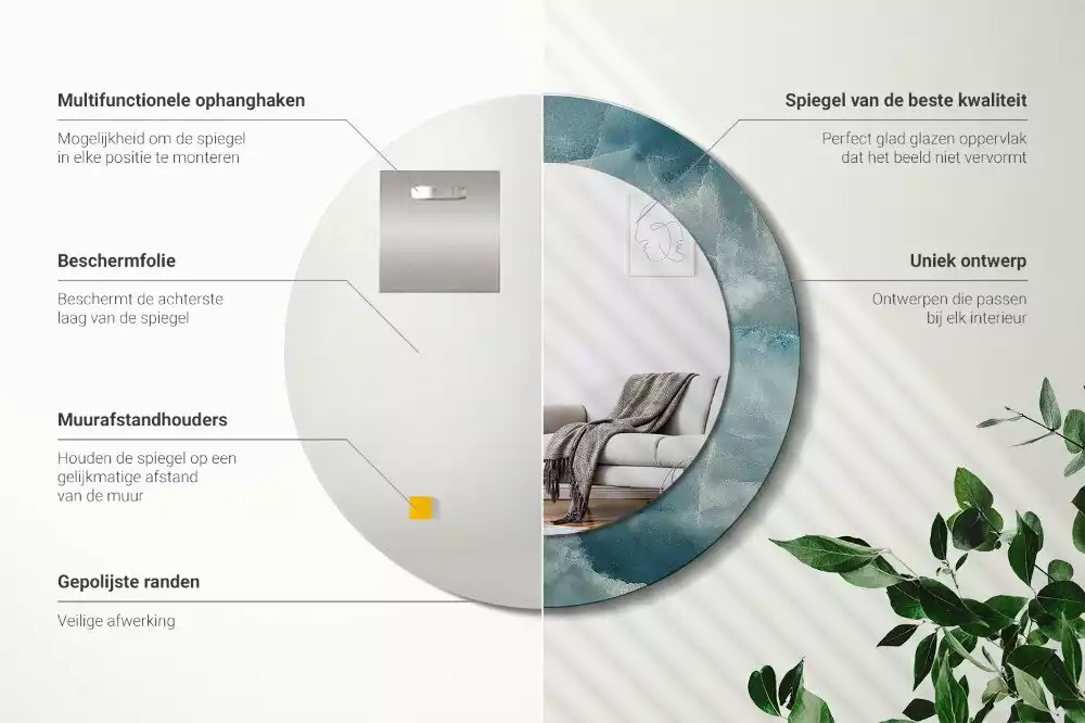 Espejo redondo estampado Mármol ónix azul