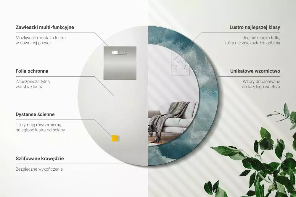 Espejo redondo estampado Mármol ónix azul