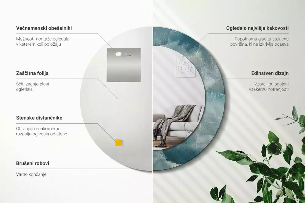 Espejo redondo estampado Mármol ónix azul