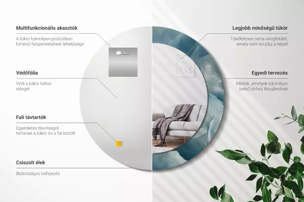 Espejo redondo estampado Mármol ónix azul