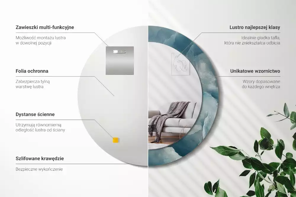 Espejo redondo estampado Mármol ónix azul