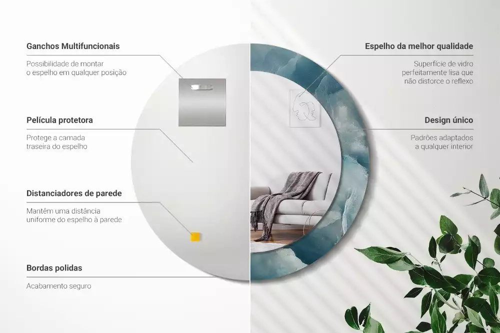 Espejo redondo estampado Mármol ónix azul