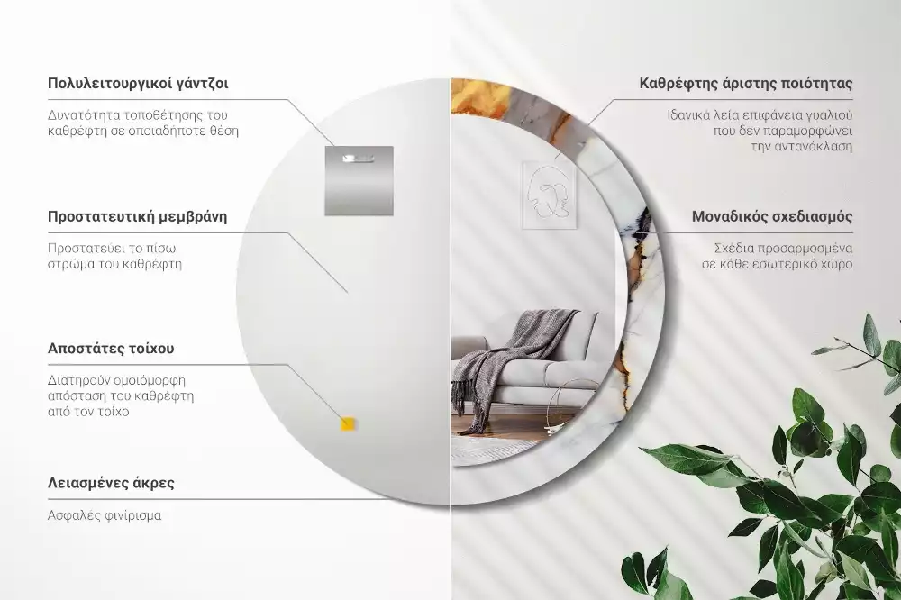 Espejo redondo estampado mármol blanco