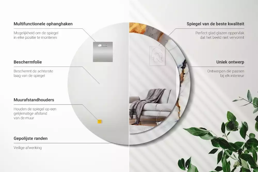 Espejo redondo estampado mármol blanco