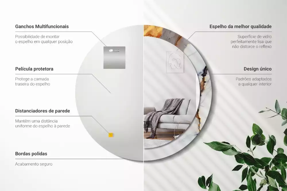 Espejo redondo estampado mármol blanco