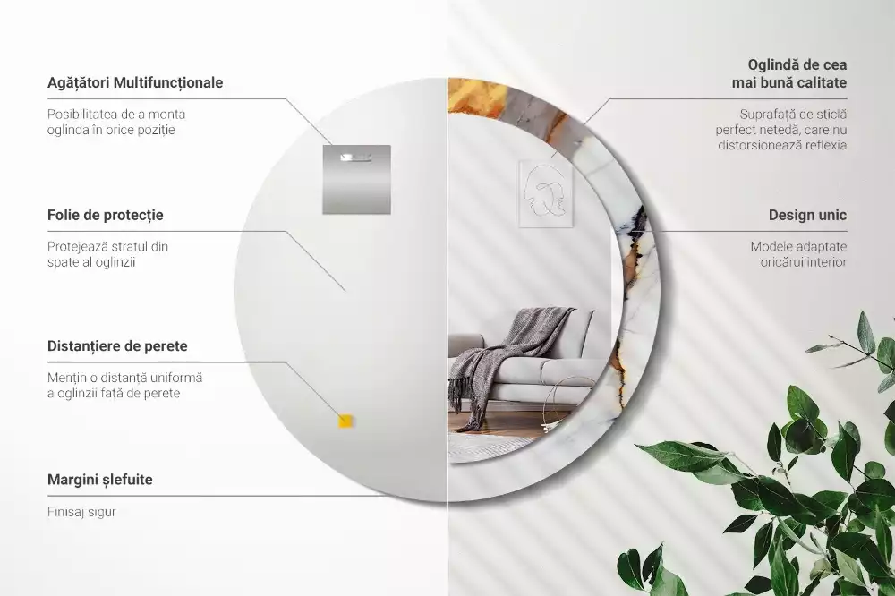 Espejo redondo estampado mármol blanco