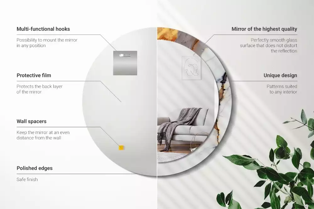 Espejo redondo estampado mármol blanco