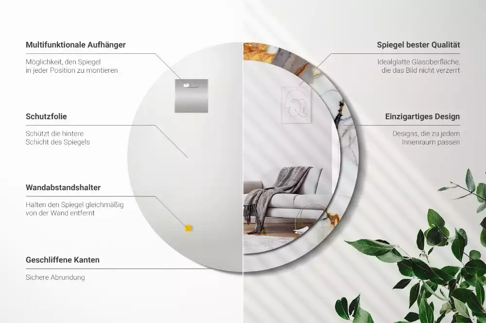 Espejo redondo estampado mármol blanco