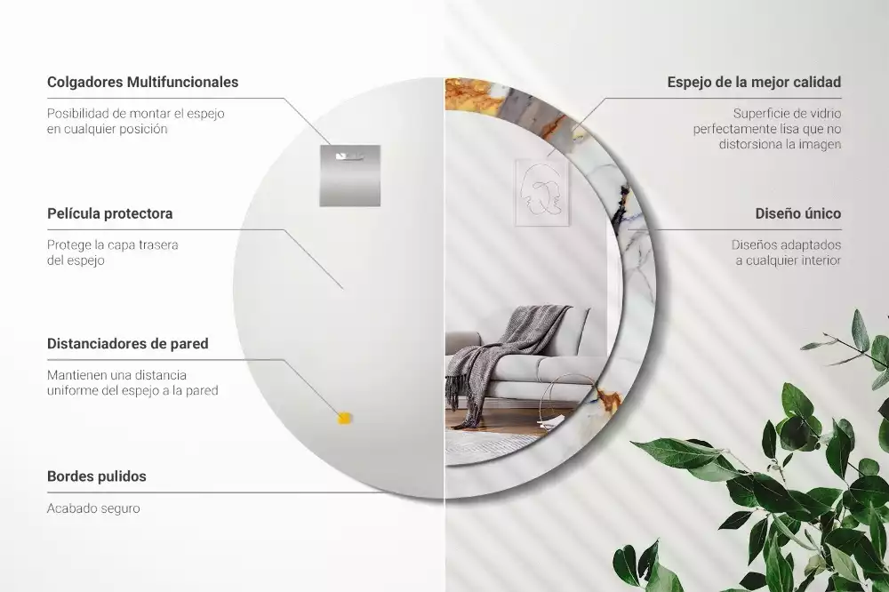 Espejo redondo estampado mármol blanco