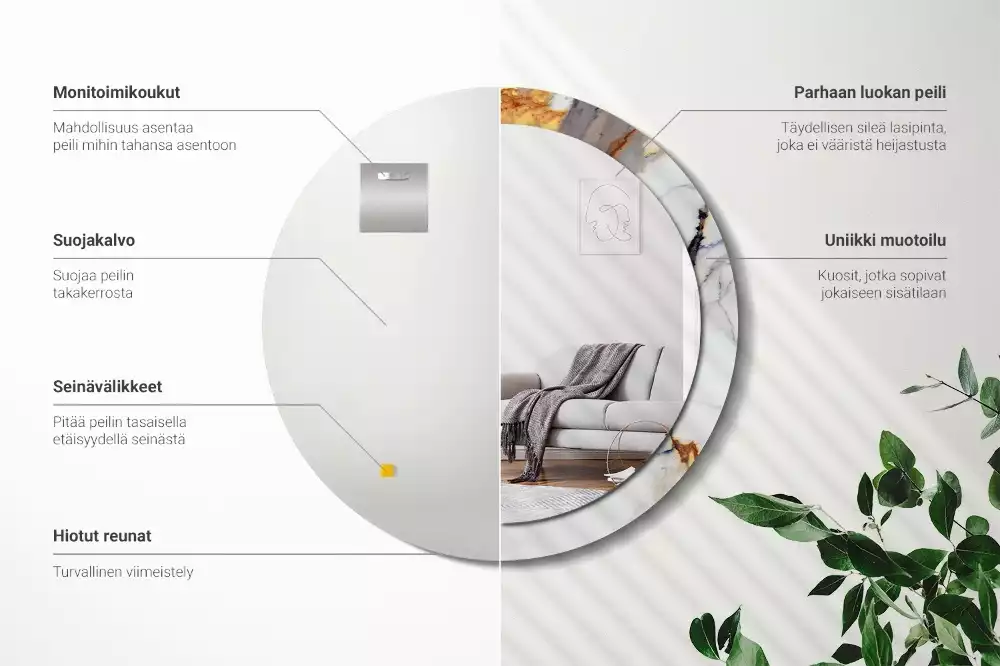 Espejo redondo estampado mármol blanco