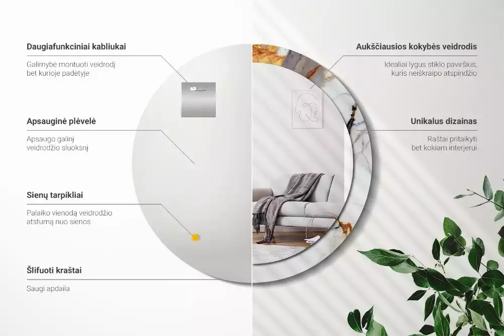 Espejo redondo estampado mármol blanco