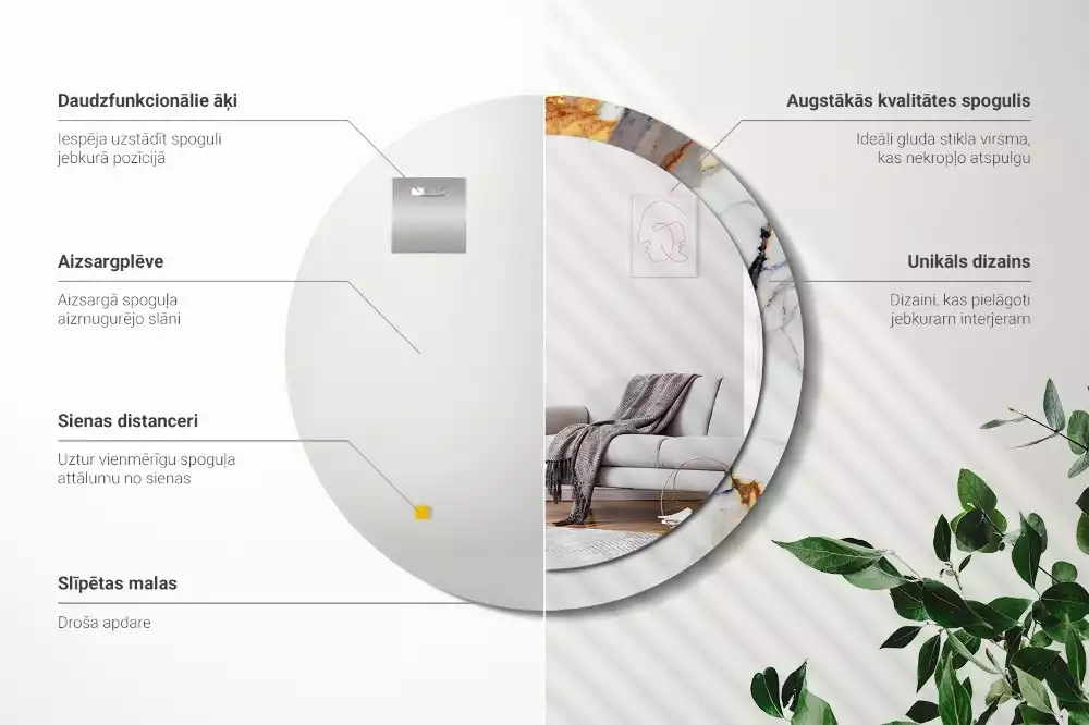 Espejo redondo estampado mármol blanco