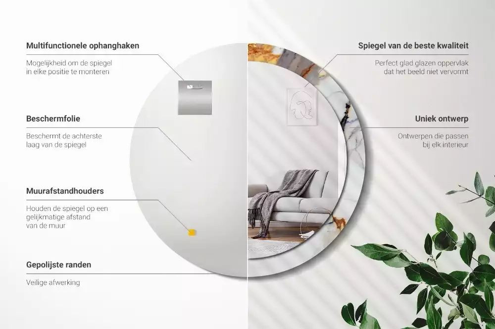 Espejo redondo estampado mármol blanco