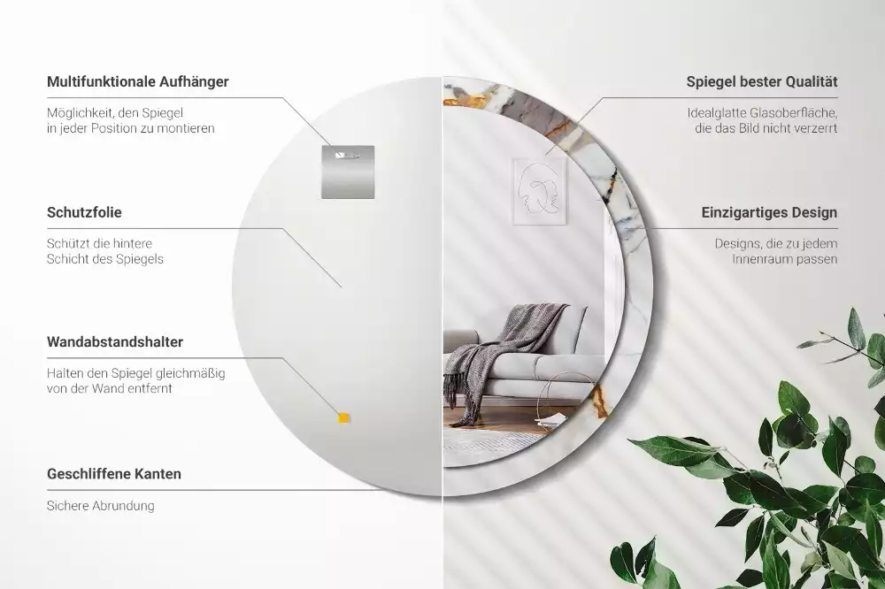 Espejo redondo estampado mármol blanco