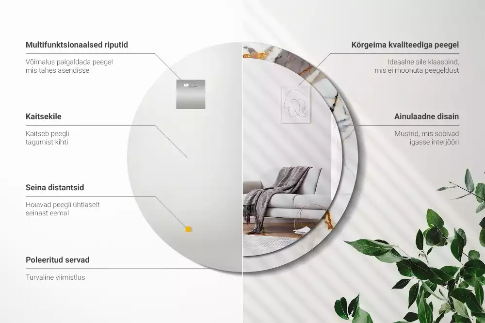 Espejo redondo estampado mármol blanco