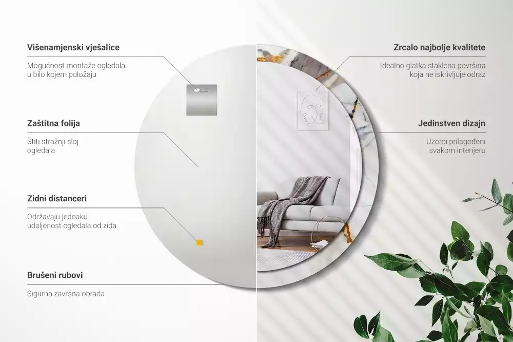 Espejo redondo estampado mármol blanco