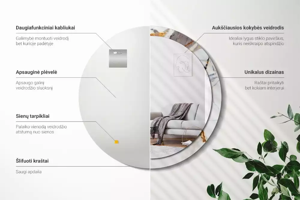 Espejo redondo estampado mármol blanco