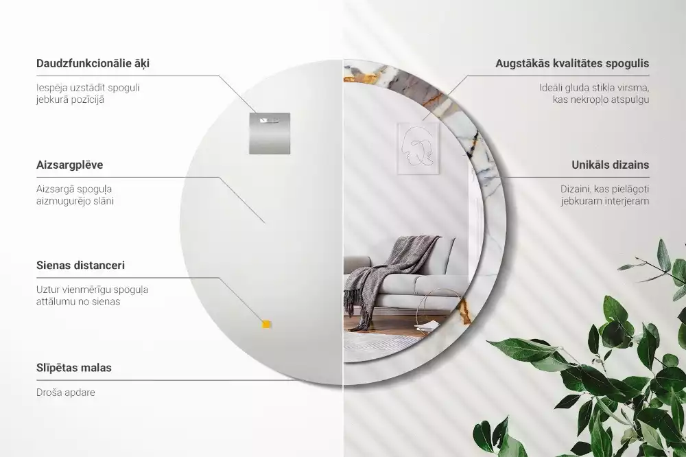 Espejo redondo estampado mármol blanco