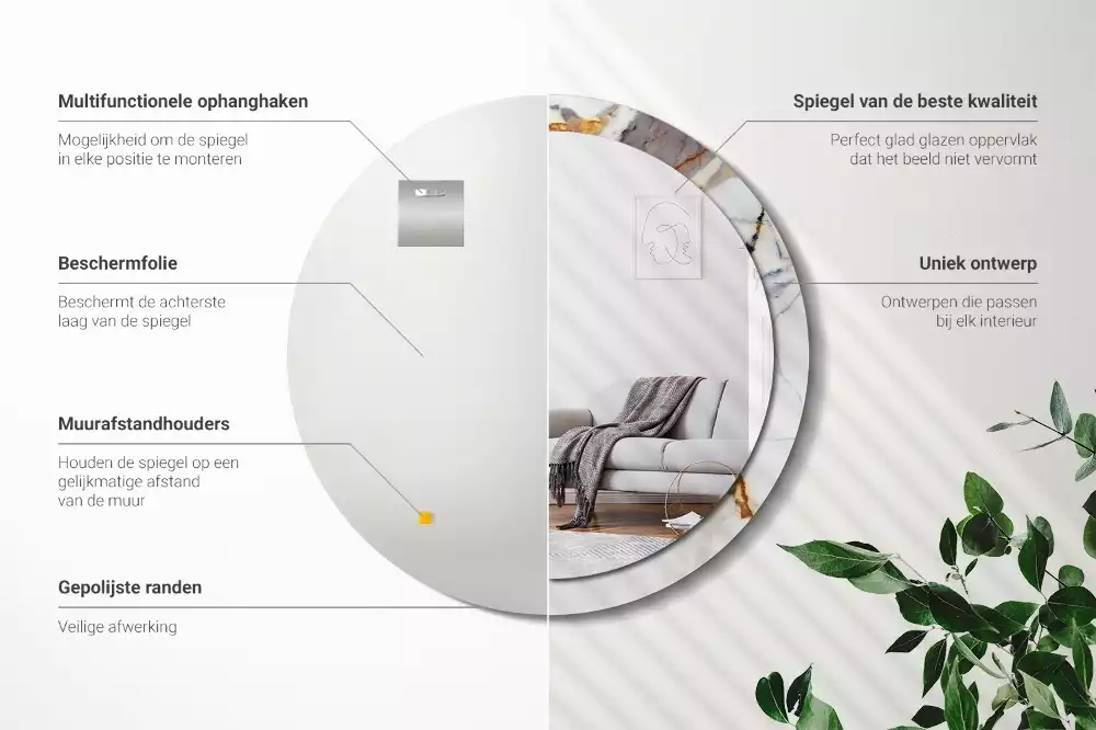 Espejo redondo estampado mármol blanco