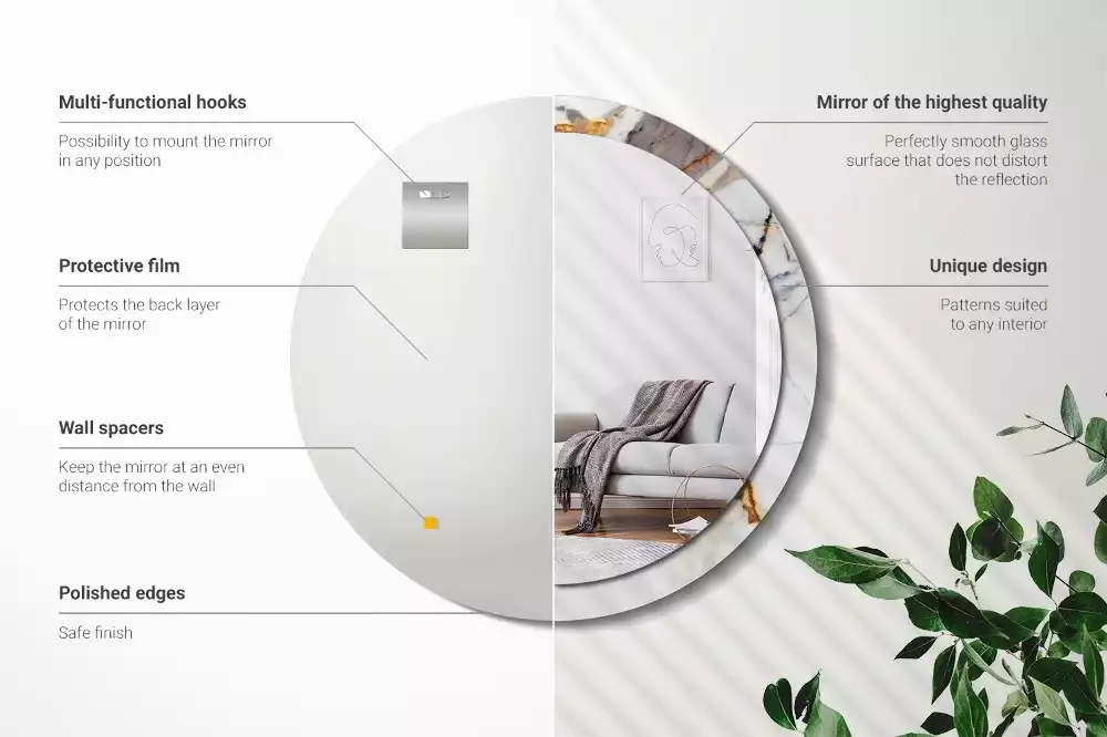 Espejo redondo estampado mármol blanco