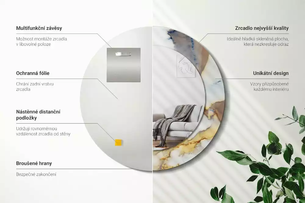 Espejo redondo estampado mármol blanco