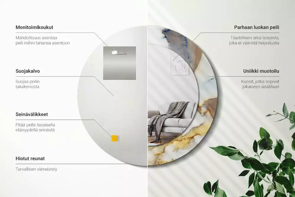 Espejo redondo estampado mármol blanco