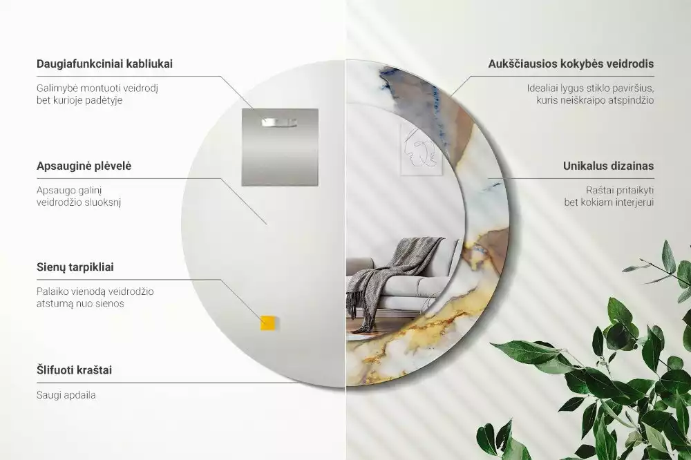 Espejo redondo estampado mármol blanco