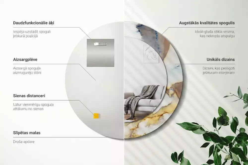 Espejo redondo estampado mármol blanco