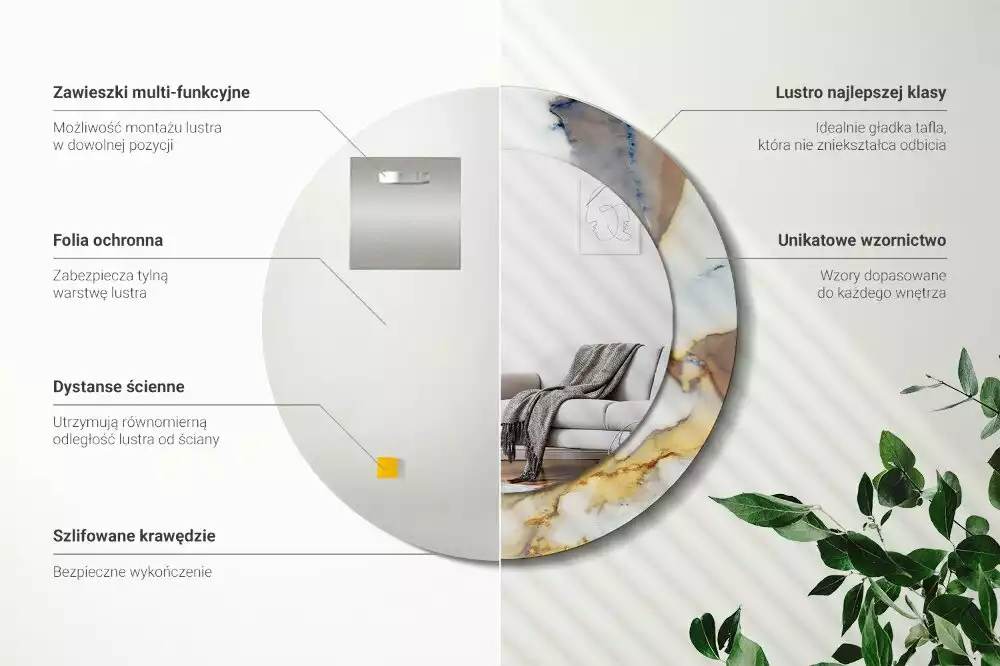 Espejo redondo estampado mármol blanco