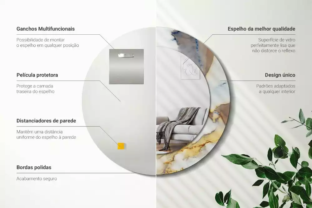 Espejo redondo estampado mármol blanco