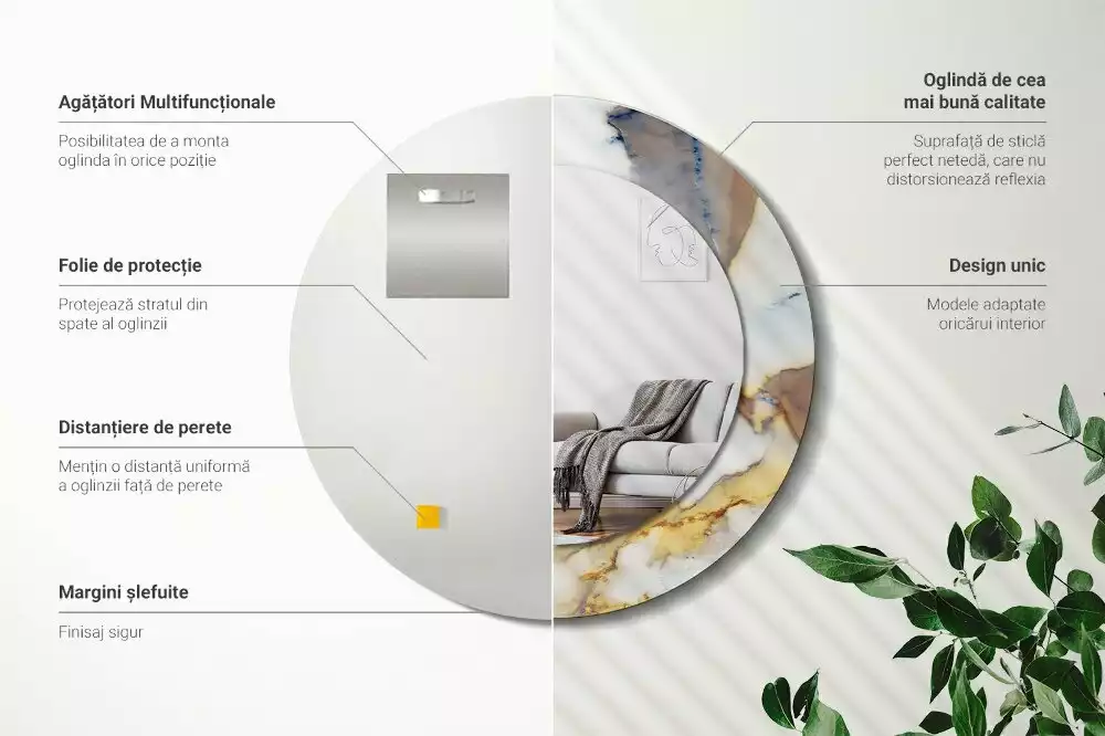 Espejo redondo estampado mármol blanco