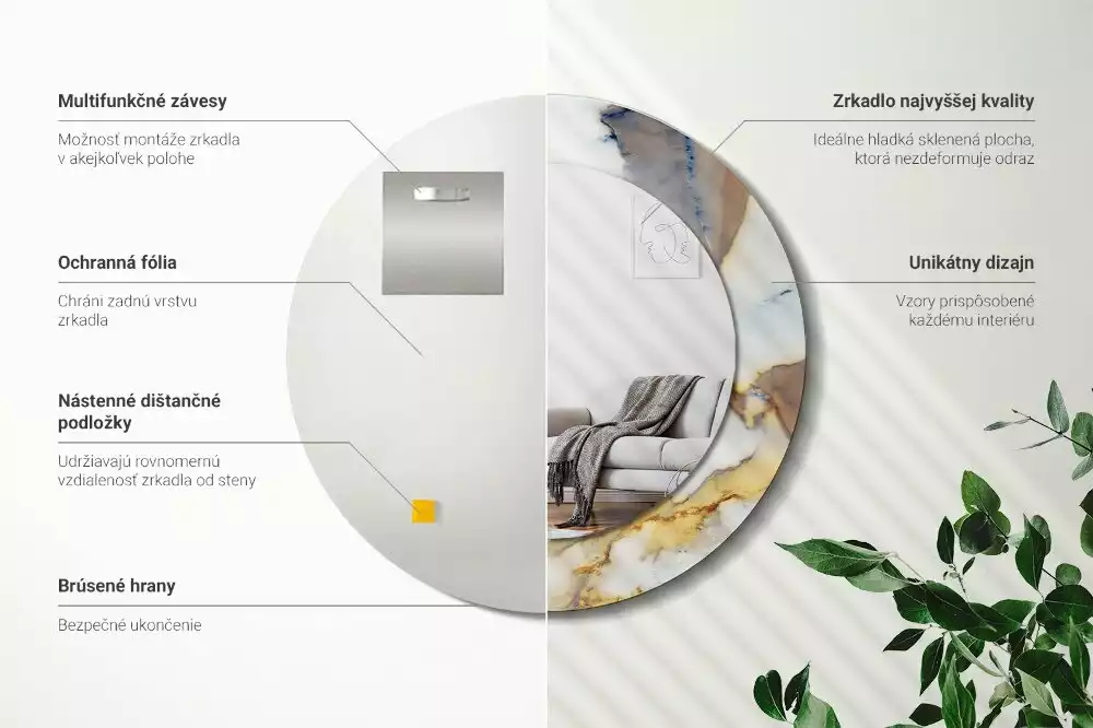 Espejo redondo estampado mármol blanco