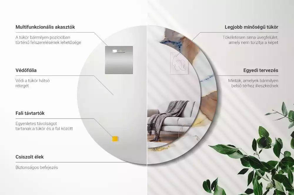 Espejo redondo estampado mármol blanco