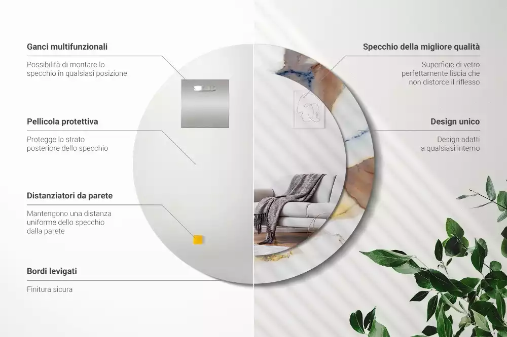 Espejo redondo estampado mármol blanco