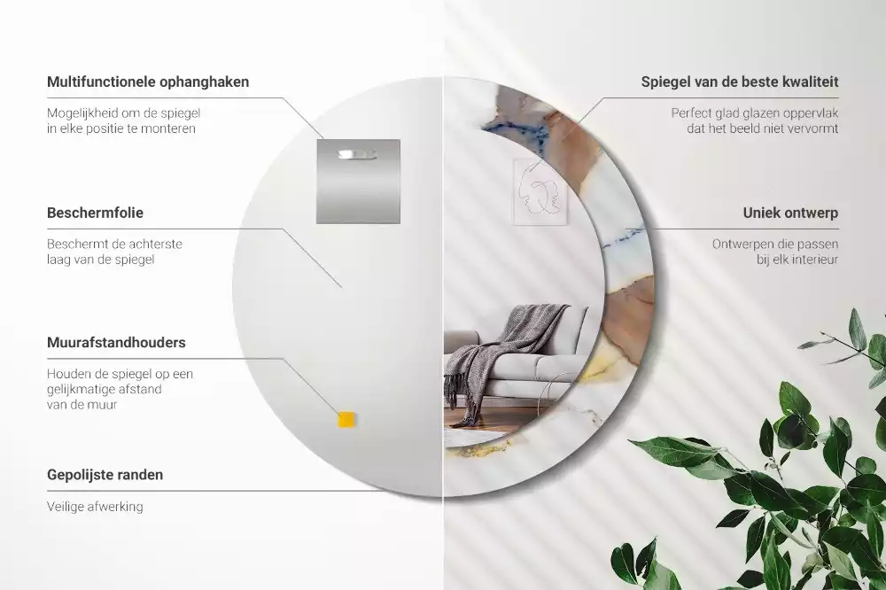 Espejo redondo estampado mármol blanco