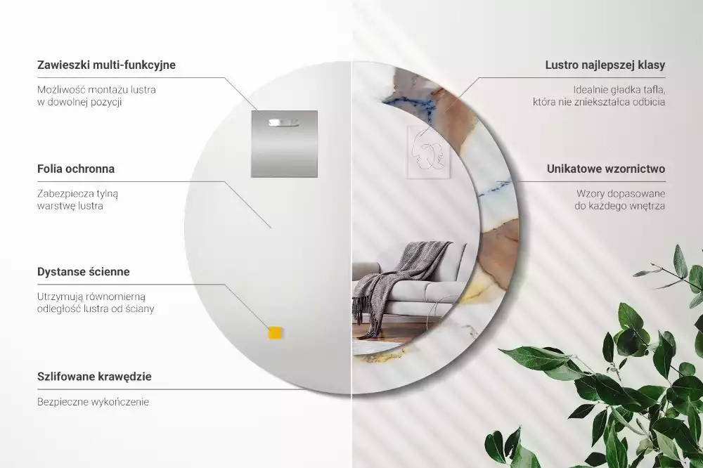 Espejo redondo estampado mármol blanco