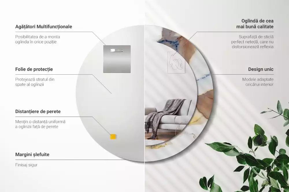 Espejo redondo estampado mármol blanco