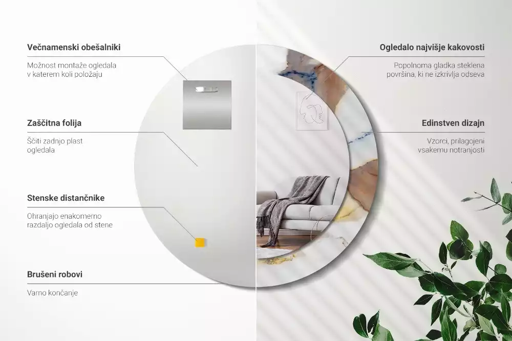 Espejo redondo estampado mármol blanco