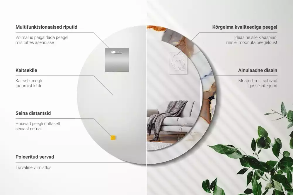 Espejo redondo estampado mármol blanco