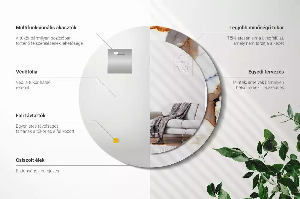 Espejo redondo estampado mármol blanco