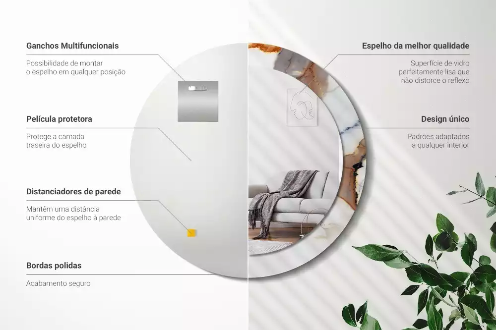 Espejo redondo estampado mármol blanco