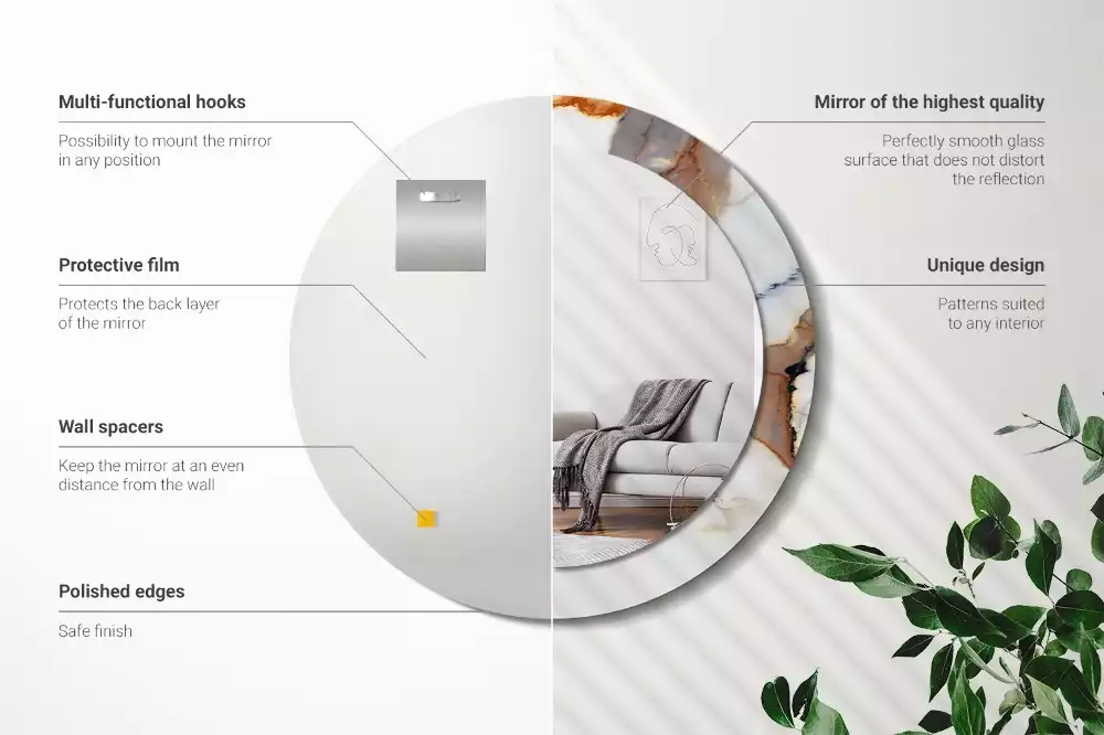 Espejo redondo estampado mármol blanco