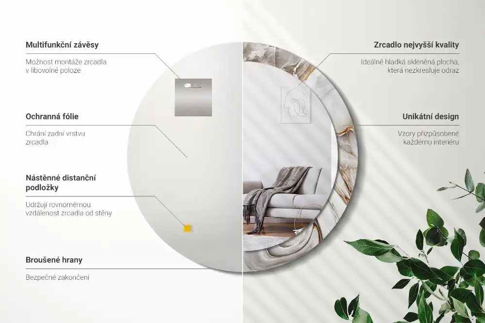 Espejo redondo impreso Mármol claro