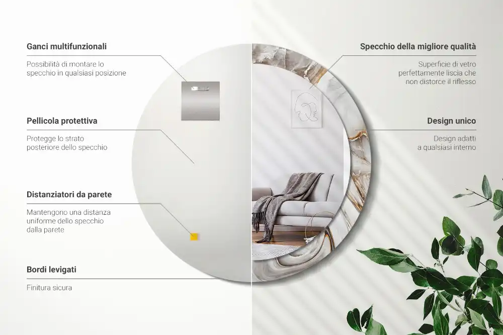 Espejo redondo impreso Mármol claro