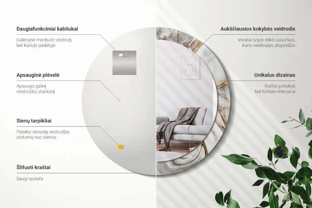 Espejo redondo impreso Mármol claro